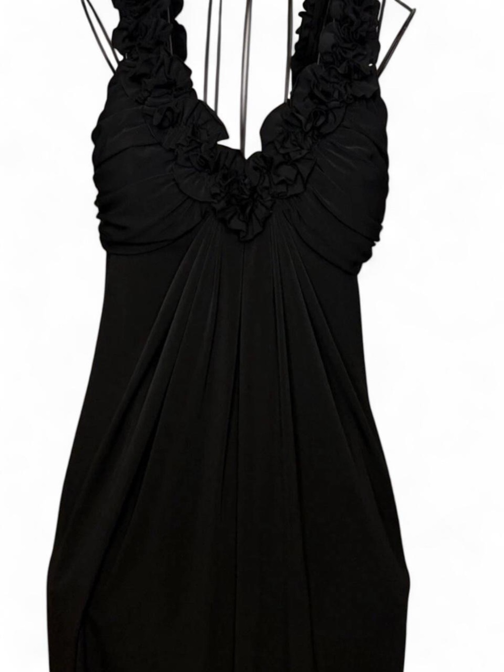Maggy London Black Ruffle-Trim Halter Midi Dress
